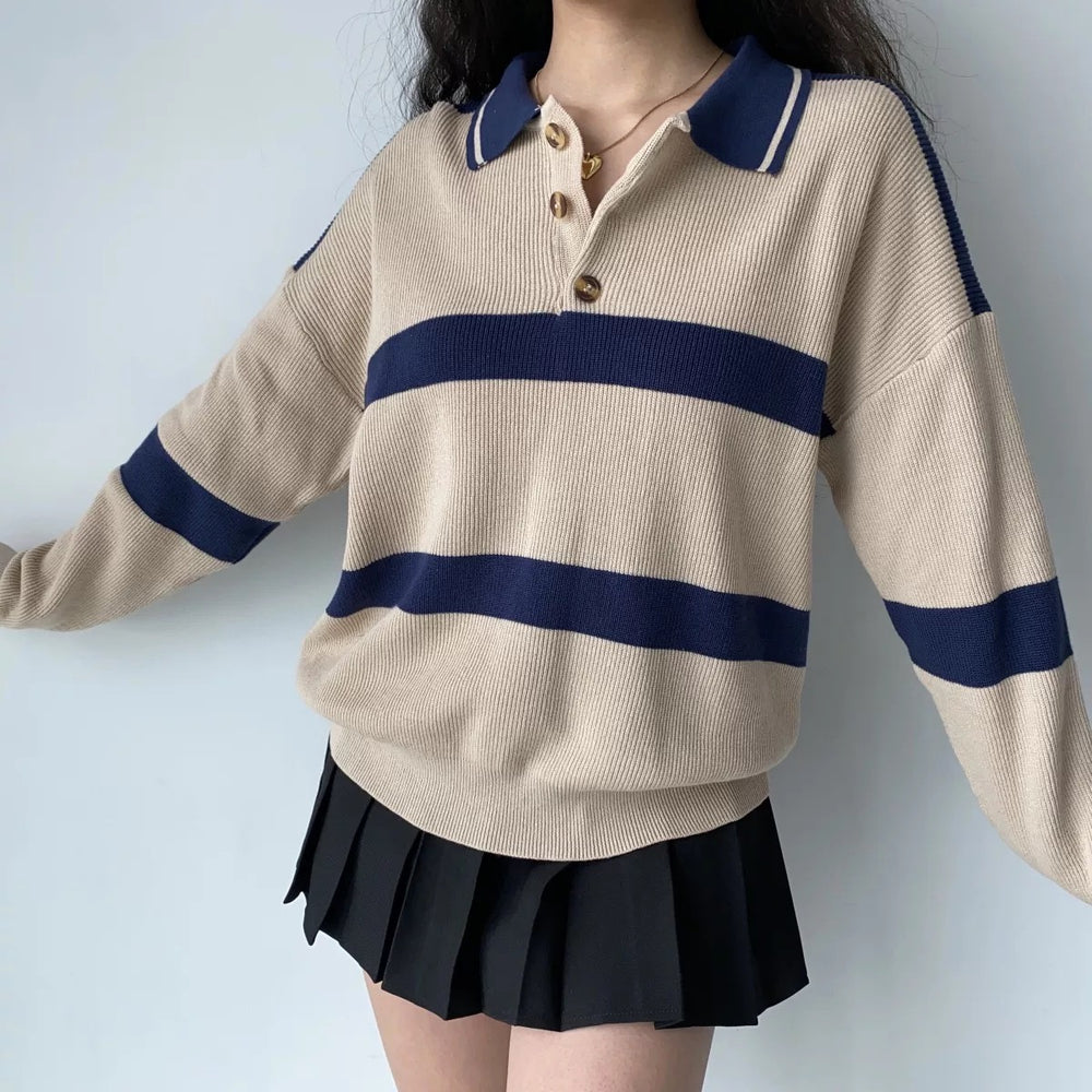 
            
                Load image into Gallery viewer, Vintage Oversized Striped Polo
            
        