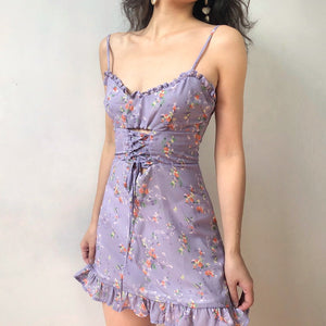 Pellucid Purple Floral Ruffled Wrap Dress Large