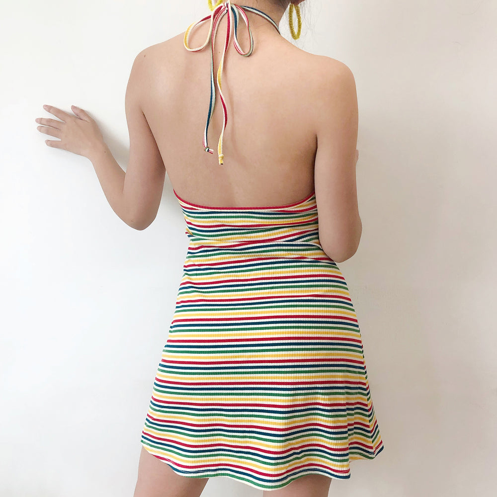Trixie Striped Halter Dress ~ HANDMADE