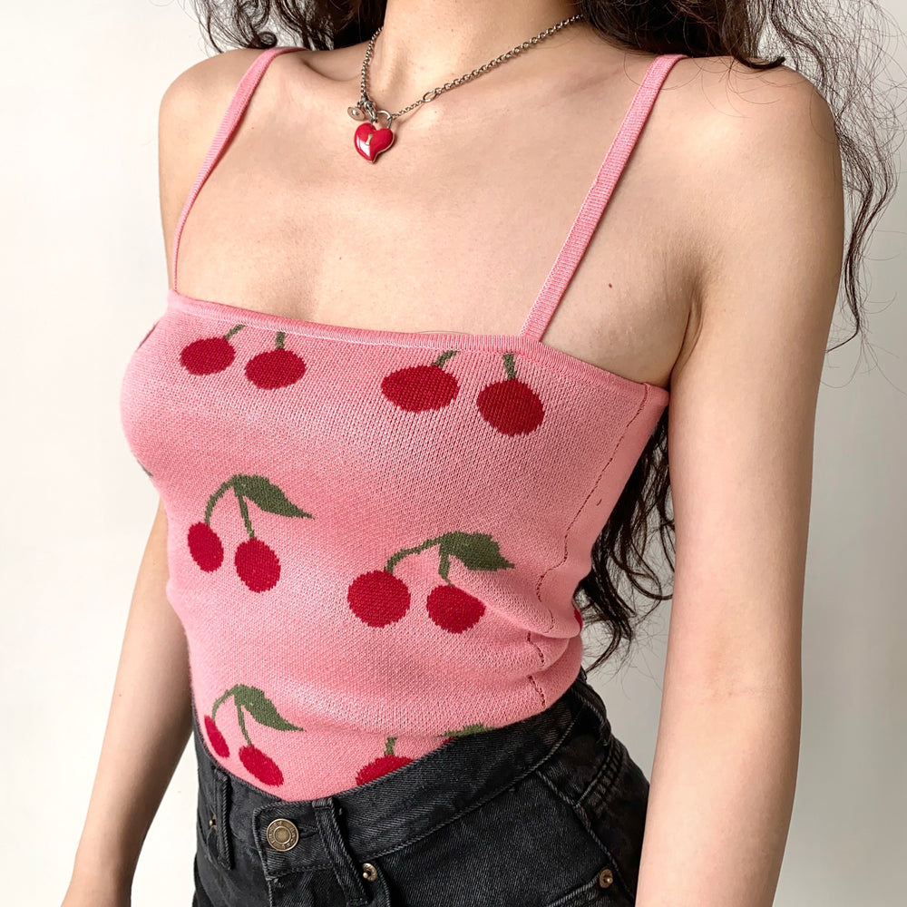 
            
                Load image into Gallery viewer, Cherry Bite Knit Camisole ~ HANDMADE
            
        