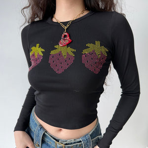 
            
                Load image into Gallery viewer, Strawberry Trio Longsleeve Shirt ~ HANDMADE
            
        