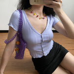 Ruffled Dainty Knit Cardigan // Purple