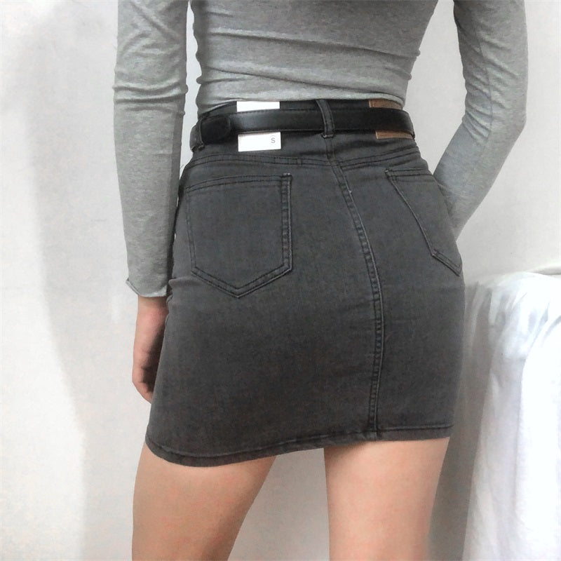 Retro High-Waisted Denim Skirt - Pellucid