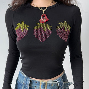 
            
                Load image into Gallery viewer, Strawberry Trio Longsleeve Shirt ~ HANDMADE
            
        