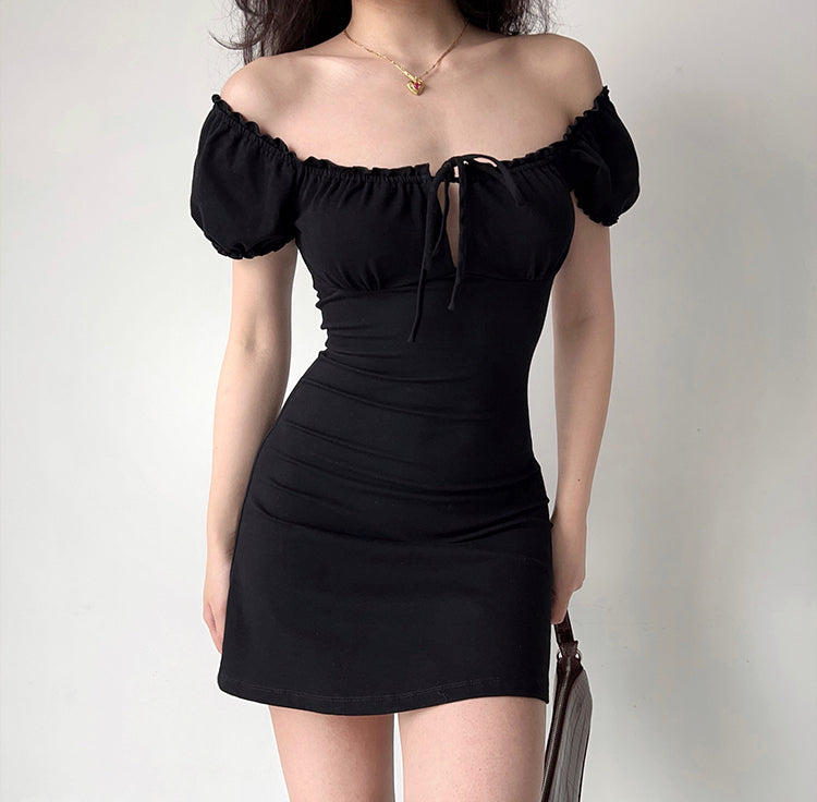 
            
                Load image into Gallery viewer, Alix Black Puff Dress ~ HANDMADE
            
        