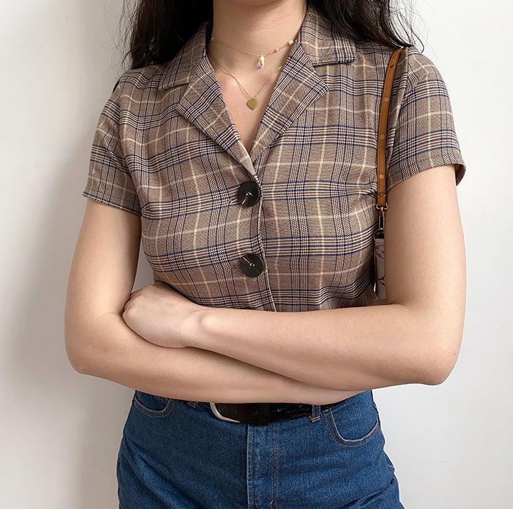 90s Lapel Plaid Button Shirt - Pellucid