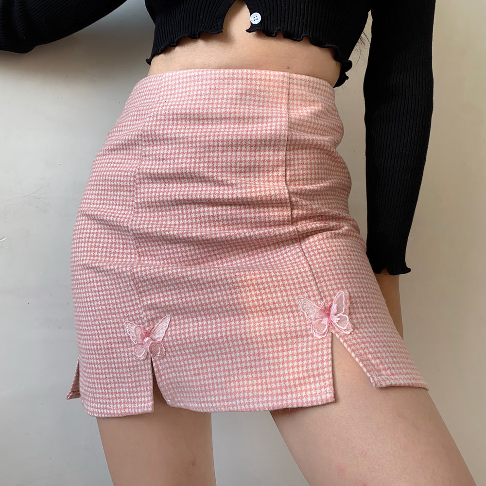 
            
                Load image into Gallery viewer, Butterfly Houndstooth Split Skirt ~ HANDMADE
            
        
