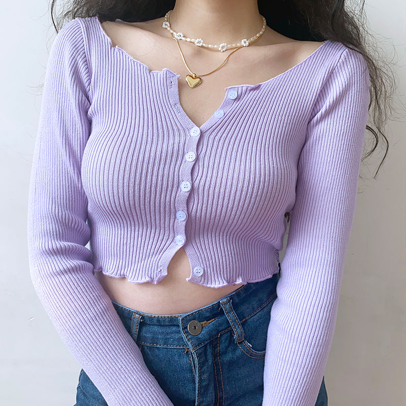 Sweetener Ribbed Front Button Top