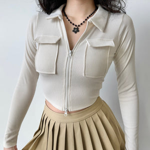 Patch Pocket Zip Cardigan