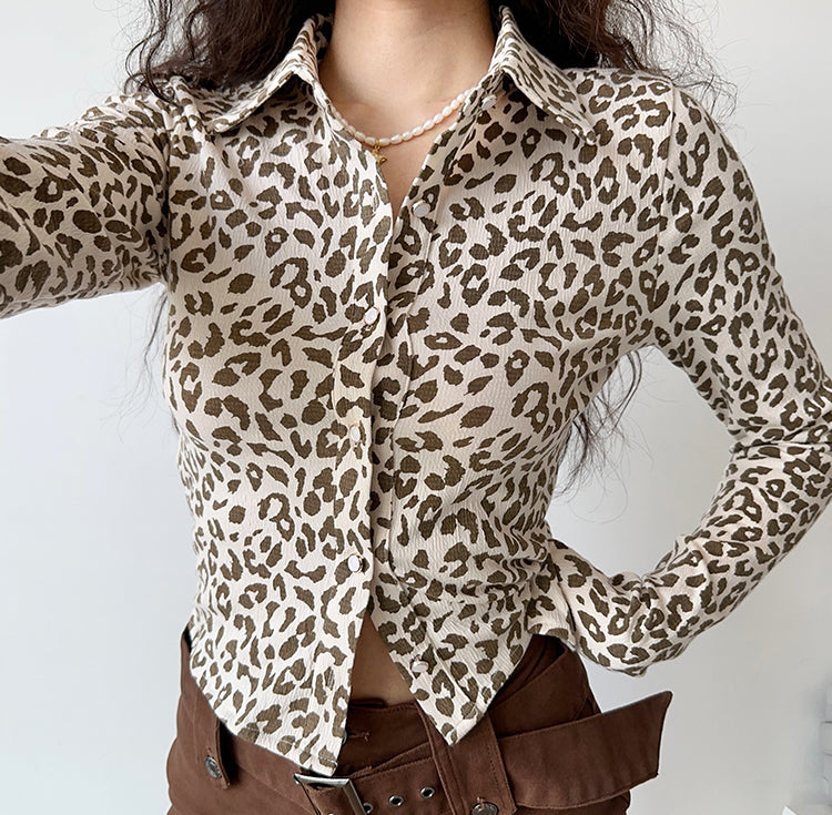 90s Leopard Button Front Polo ~ HANDMADE