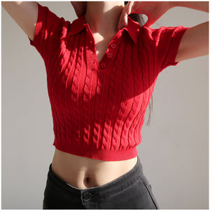 
            
                Load image into Gallery viewer, Knit Polo Crop Top - Pellucid
            
        
