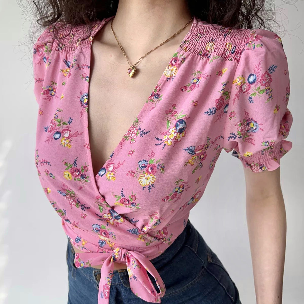 
            
                Load image into Gallery viewer, Pretty in Pink Floral Wrap Top
            
        
