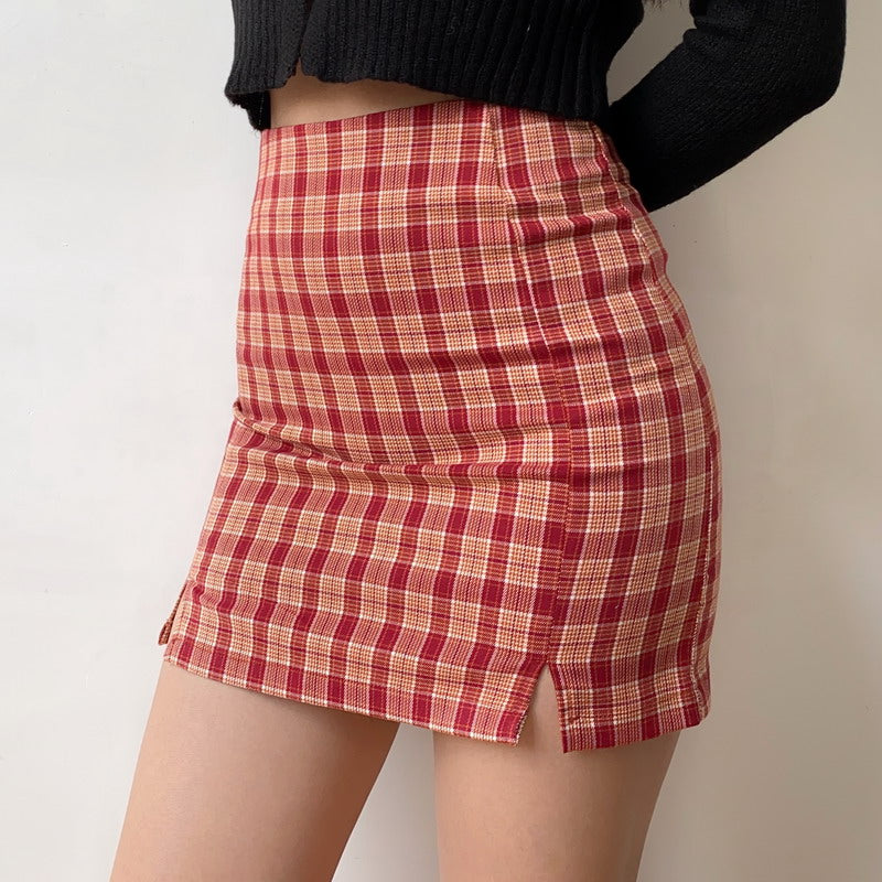 Red Cara Plaid Skirt - Pellucid