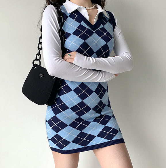 College Diamond Vest Knit Dress