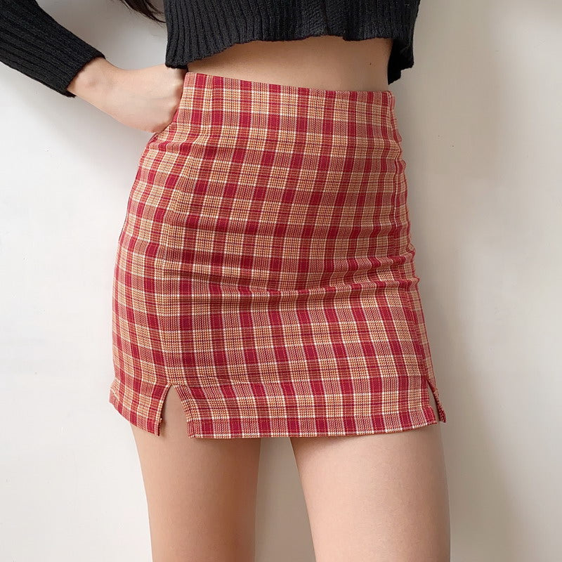 Red Cara Plaid Skirt - Pellucid