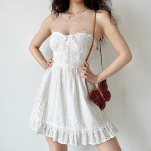 Fawn Poplin Embroidered Dress ~ HANDMADE