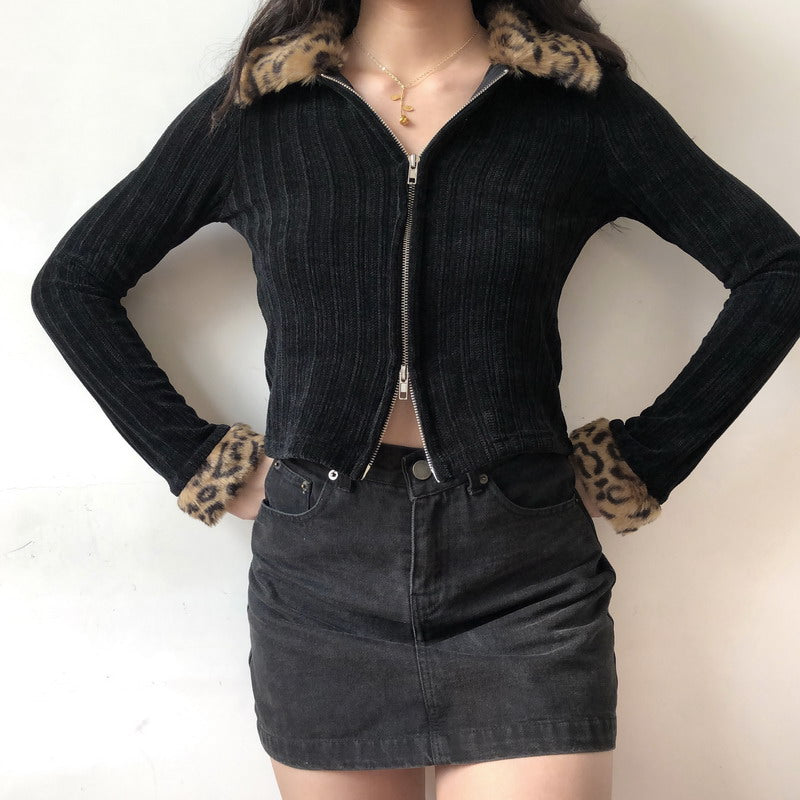 Debbie Leopard Double Zipper Jacket [Handmade] - Pellucid