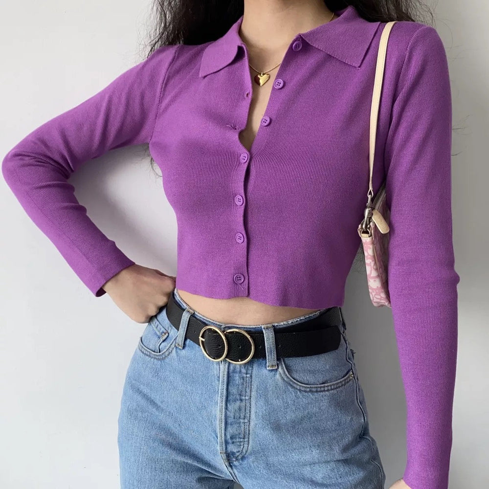 Athena Polo Knit Top // Purple