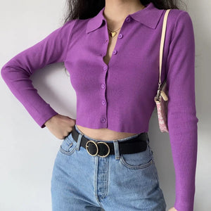 
            
                Load image into Gallery viewer, Athena Polo Knit Top // Purple
            
        