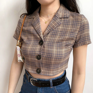 90s Lapel Plaid Button Shirt - Pellucid