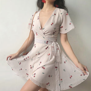 
            
                Load image into Gallery viewer, 60s Style Cherry Wrap Dress - Pellucid
            
        