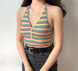 
            
                Load image into Gallery viewer, Trixie Striped Halter Tank ~ HANDMADE
            
        