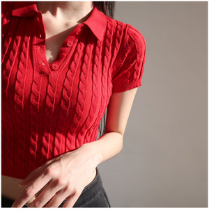 Knit Polo Crop Top - Pellucid