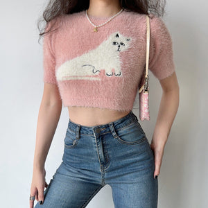 Pink Plush Kitty Pullover Sweater ~ HANDMADE