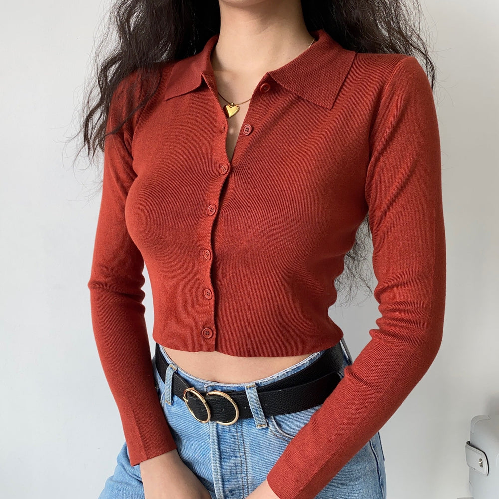 Athena Polo Knit Top // Red