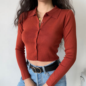 
            
                Load image into Gallery viewer, Athena Polo Knit Top // Red
            
        