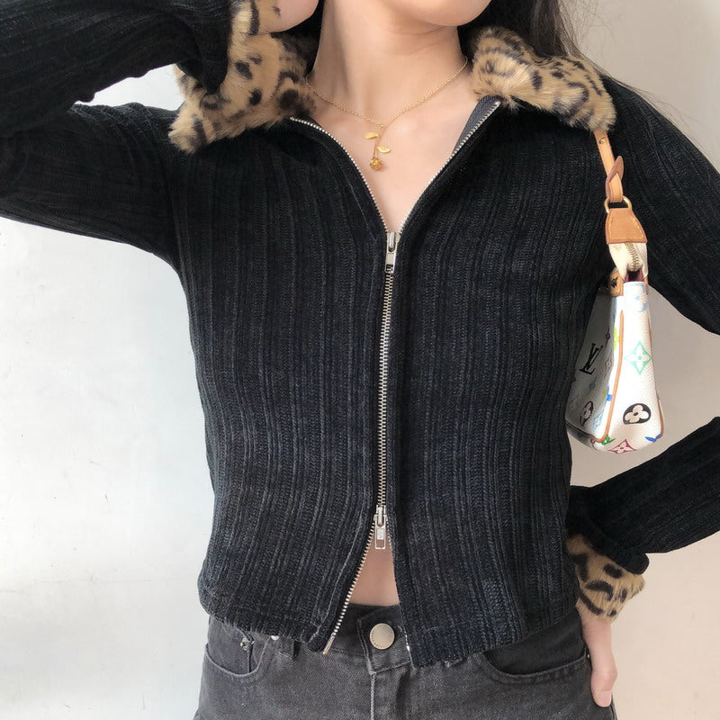Debbie Leopard Double Zipper Jacket [Handmade] - Pellucid
