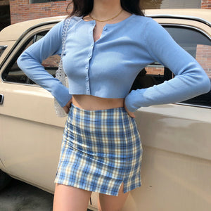 Cara Plaid Skirt // Blue - Pellucid