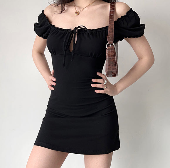 
            
                Load image into Gallery viewer, Alix Black Puff Dress ~ HANDMADE
            
        