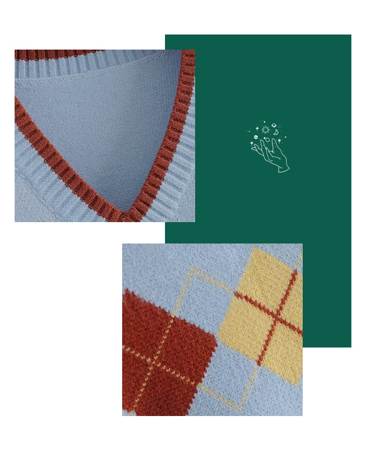 Fallon Contrast Argyle Knit Vest