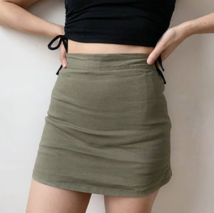 Khaki Green Line Skirt, Green Cargo Skirt Women