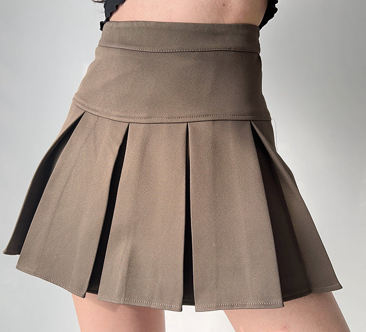 High Waisted Khaki Pleated Skirt Knee Length Knee Length Khaki Skirt