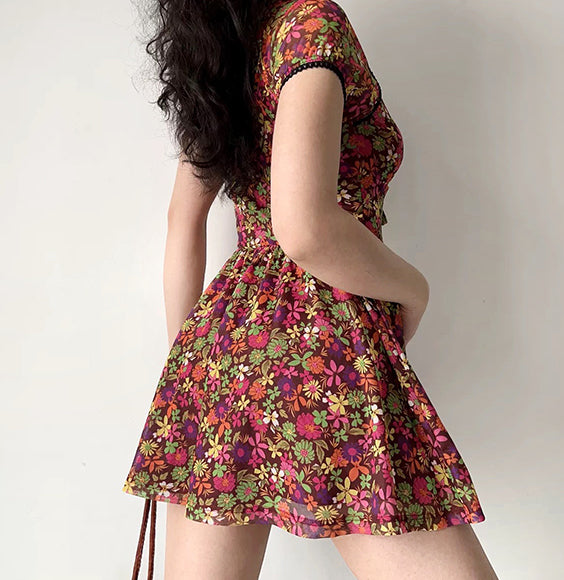 Cynthia Floral Mesh Romper Dress ~ HANDMADE