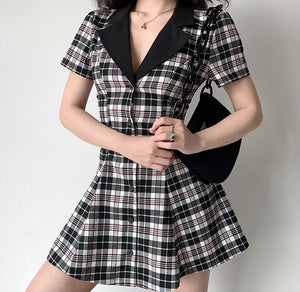 Academy Plaid Lapel Dress ~ HANDMADE // Black
