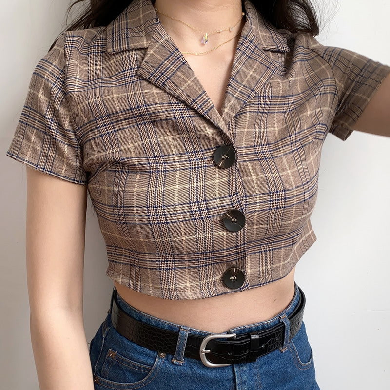90s Lapel Plaid Button Shirt - Pellucid