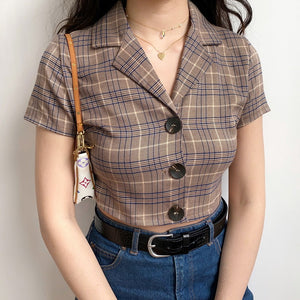 90s Lapel Plaid Button Shirt - Pellucid