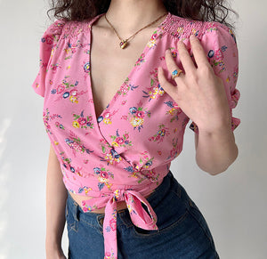 
            
                Load image into Gallery viewer, Pretty in Pink Floral Wrap Top
            
        