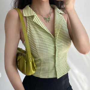 
            
                Load image into Gallery viewer, 80s Lime Button Vest ~ HANDMADE
            
        