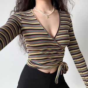 Colorful Striped Wrap Top // Earth Tones ~ HANDMADE