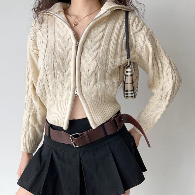 Zora Twist Double Zipper Cardigan