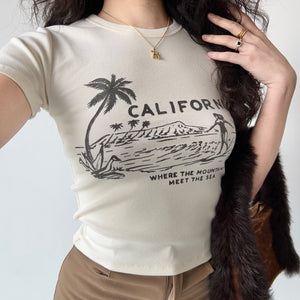 
            
                Load image into Gallery viewer, California Surfing Round Neck Tee ~ HANDMADE
            
        