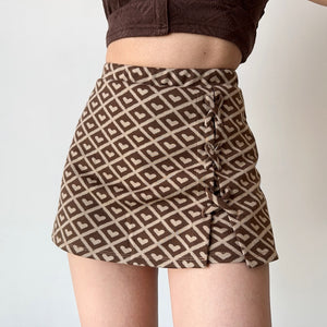 
            
                Load image into Gallery viewer, Brown Heart Check Skirt ~ HANDMADE
            
        