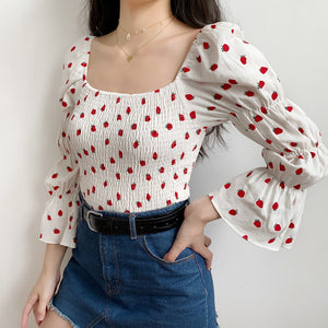 
            
                Load image into Gallery viewer, Strawberry Bubble Horn Sleeve Top [Handmade] - Pellucid
            
        