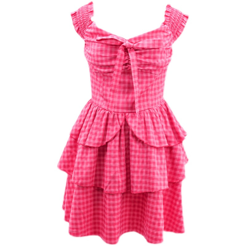 Raspberry Plaid Ruffle Dress ~ HANDMADE