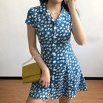 Dallas Daisy Button Mini Dress // Blue