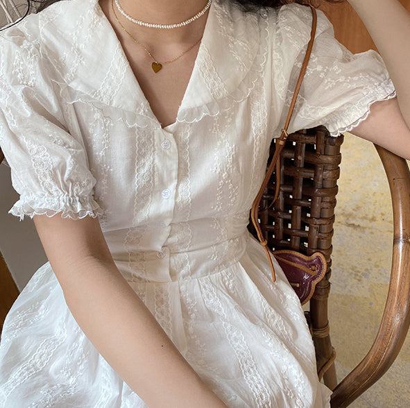 lace milkmaid dress White Pink Cottage Lace Milkmaid Dress Kawaiies